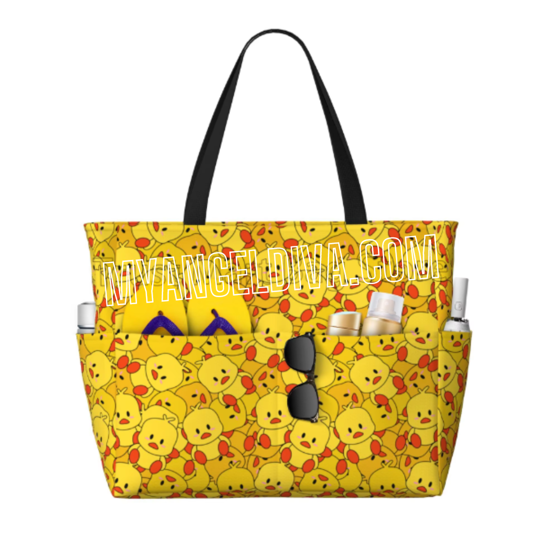 Große Strandtasche in Gelb mit Gummiente 