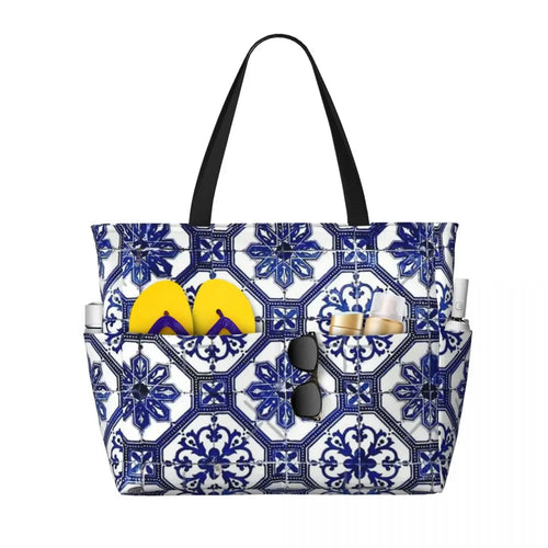 Blau-weiße portugiesische große Strandtasche 